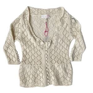American Retro Paris Girl Size 1 Cardigan Sweater Open Knit Cream Cashmere Blend